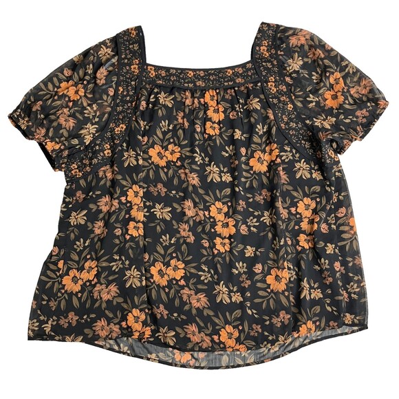 Daniel Rainn Top Womens 1X Floral Square Neck Short Sleeve Boho Peasant Cottage - Picture 2 of 12